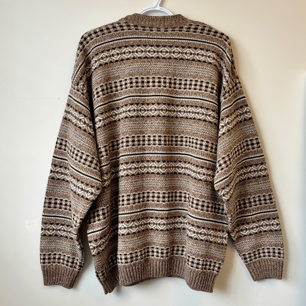 ‼️SOLD‼️ VINTAGE 90s R&R Classics Brown and White Knit Crew Sweater Pullover XL - Picture 9 of 13